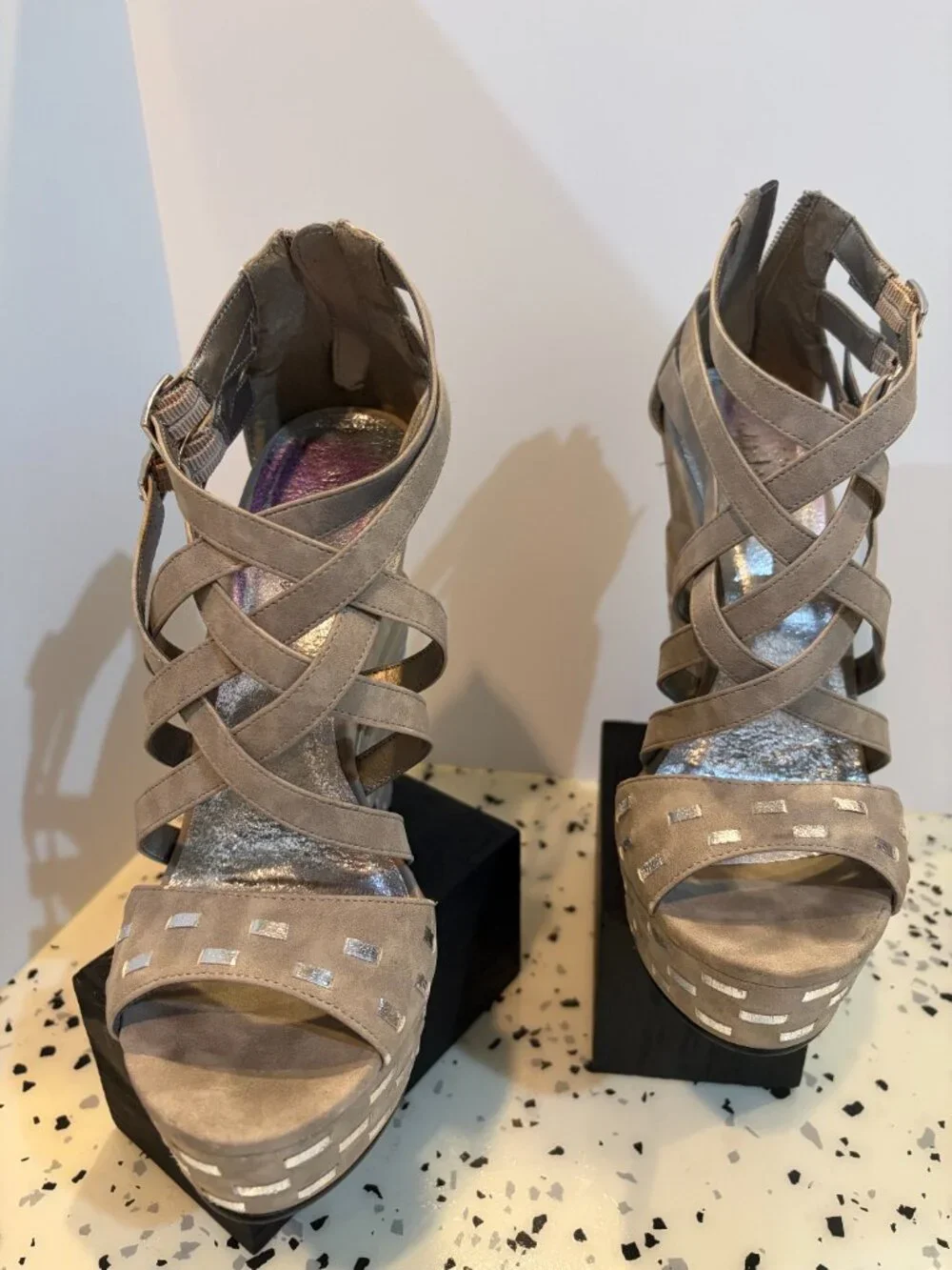 Taupe & Silver Wedge, 7 1/2, Micheal Saudie